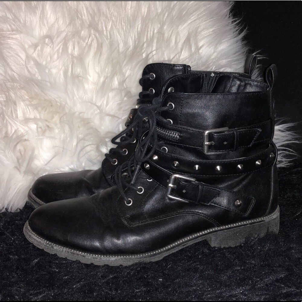 Faux Leather Studded Ankle Boots